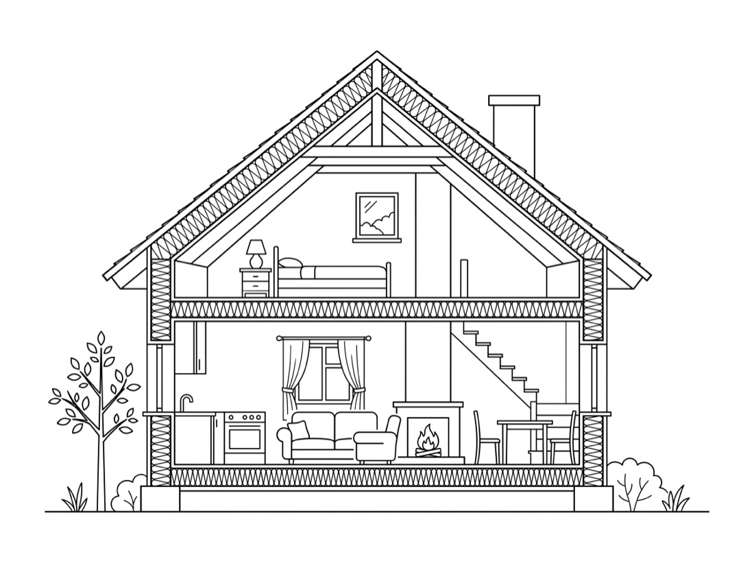 Isolation et enveloppe — illustration au trait